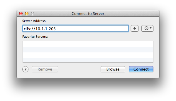 Apple Mac Connect to Server Dialog